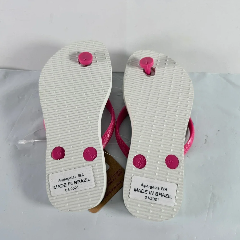NWT Havaianas Disney Minnie Mouse Flip Flops Kids Girls 11/12C White Pink Flux